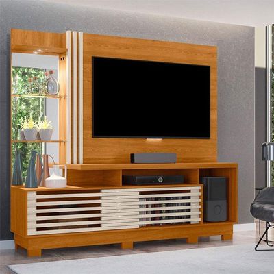 Estante Home Theater Frizz Plus Com Pés Cinamomo Off White - Madetec
