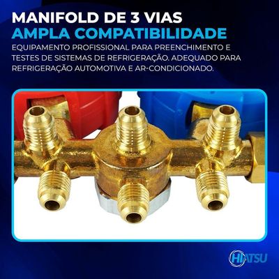 Manifold Premium Gás R22 R32 R134a E R410a Com Mangueiras 1,50m E Adaptadores Mph-332 Hiatsu