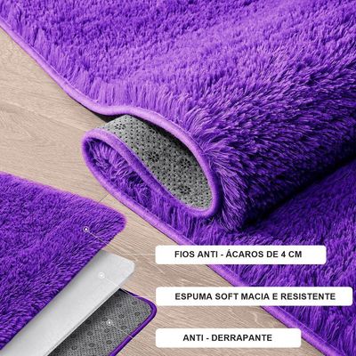 Jogo Kit Tapete Cozinha Anti Derrapante 3 Uni Roxo