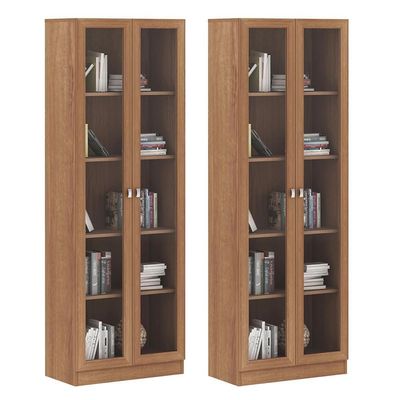 Kit 2 Estantes 2 Portas 4 Prateleiras 171X59Cm Amêndoa