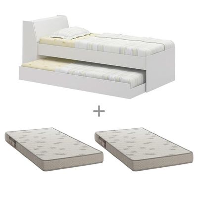 Cama Solteiro Bicama Com 2 Colchões Ditália Bb-28 Branco