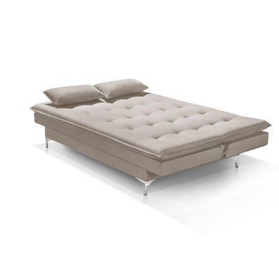 Sofá Cama Bangkok Confortável Capitonê Veludo C Almofadas Cor bege