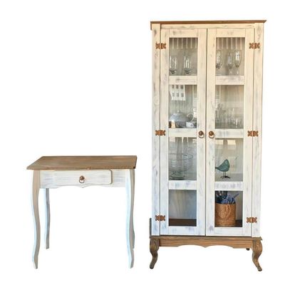 Conjunto Aparador Rústico Com Cristaleira Madeira Maciça Branco Garapa D230 D113 Shop Jm