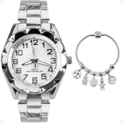 Relogio Feminino Prova Dagua Prata Aço + Caixa + Pulseira Casual Resistente Social Presente Original