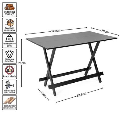Kit 4 Conjuntos Dobráveis 120 X 70 Com 4 Cadeiras Preto - M.b Móveis