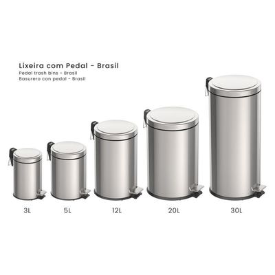 Lixeira Inox Com Pedal Tramontina Brasil Com Acabamento Polido E Balde Interno Removível 30 L