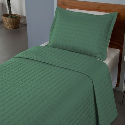 Combo 2 Kit Cobre Leito Colcha Monaco Solteiro Dupla Face  - Verde - Azul
