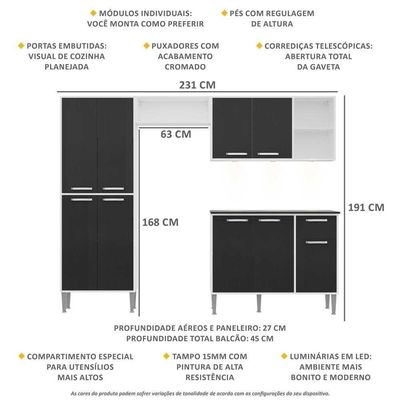 Cozinha Compacta C/ 3 Leds 4 Pçs Xangai Multimóveis V3415