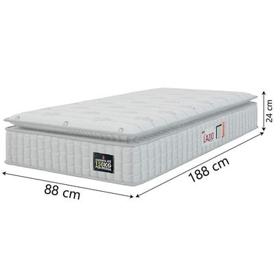 Cama Box Baú Solteiro Colchão Espuma D45 Lazio Pillow Top 88x188x65cm Branco Hellen