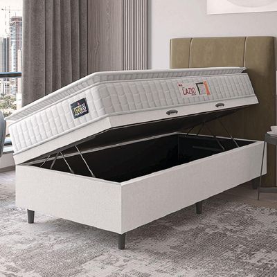Cama Box Baú Solteiro Colchão Espuma D45 Lazio Pillow Top 88x188x65cm Branco Hellen