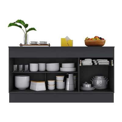 Balcão Cozinha Gabinete Pia 150 Cm 3 Portas 1 Gaveta Preto