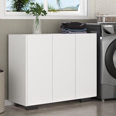 Armário Lavanderia Com 3 Portas 90 Cm Mp5034 Branco/Preto