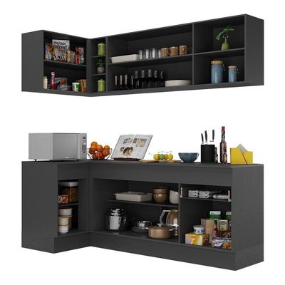 Armário De Cozinha Compacta De Canto Com Rodapé Veneza Multimóveis V2093 Preto/branco Preto/branco