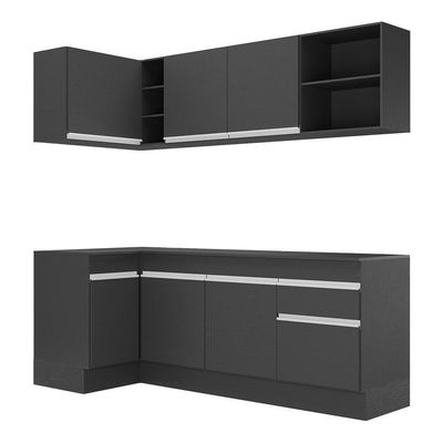 Armário De Cozinha Compacta De Canto Com Rodapé Veneza Multimóveis V2093 Preto/branco Preto/branco