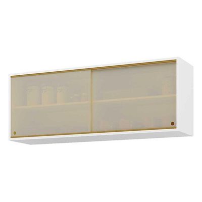 Armário De Cozinha Aéreo 120cm 2 Portas Vidro Veneza Multimóveis V3683 Branco/dourado Branco/dourado