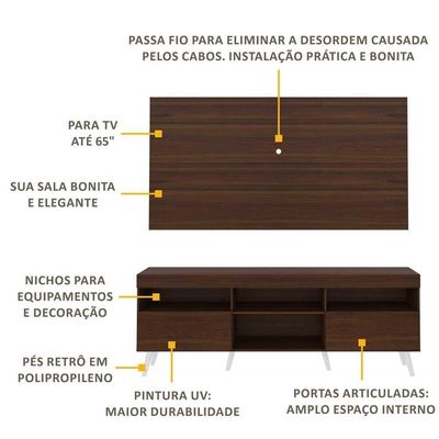 Rack Retrô Com Painel Para Tv Até 65´´ Flórida Fg3133