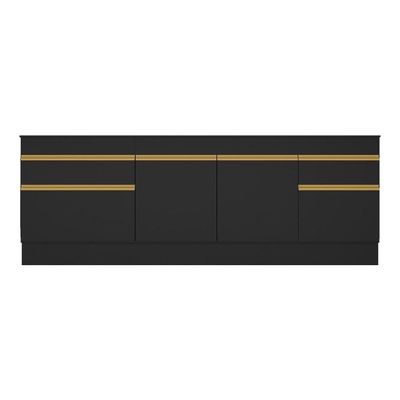 Kit Com 2 Balcões De Cozinha 150cm E 70cm Com Rodapé Veneza Multimóveis V2108 Preto/dourado