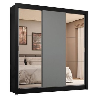 Guarda-roupa Casal 3 Portas Correr 4 Gavetas Preto/Cinza