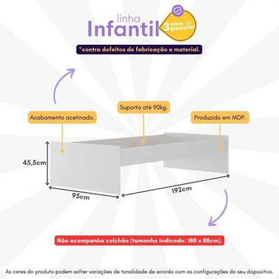 Cama De Solteiro Para Colchão 88x188cm Maçã Do Amor Multimóveis Bb4022 Branco Branco
