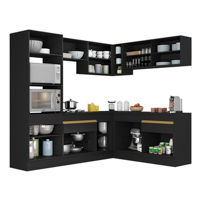 Armário De Cozinha Completa De Canto V2099 Preto/dourado