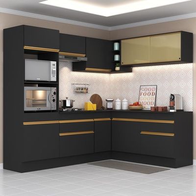 Armário De Cozinha Completa De Canto V2099 Preto/dourado