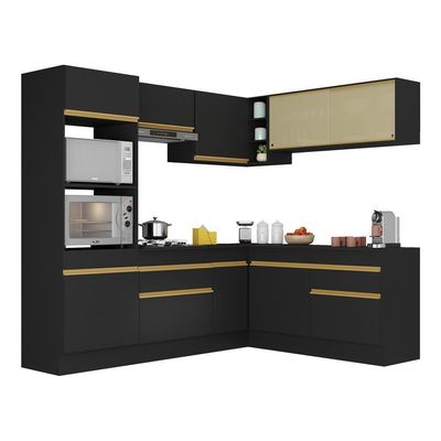 Armário De Cozinha Completa De Canto V2099 Preto/dourado