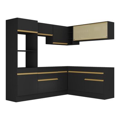Armário De Cozinha Completa De Canto V2099 Preto/dourado