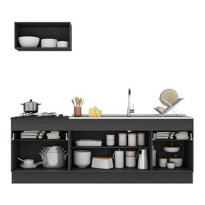 Armário De Cozinha 220cm Com Rodapé Multimóveis Preto/branco