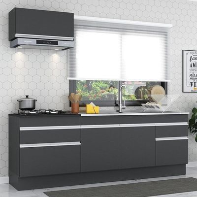 Armário De Cozinha 220cm Com Rodapé Multimóveis Preto/branco