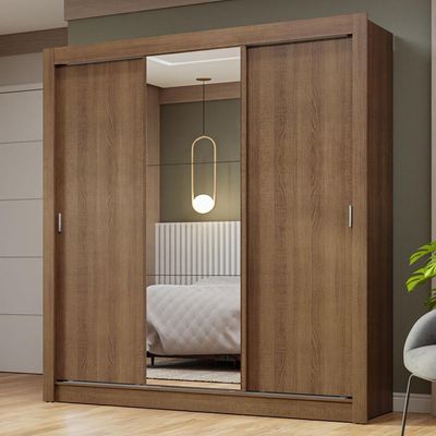 Guarda-roupa Casal 3 Portas Correr Espelho Rustic Nobre