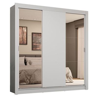 Guarda-roupa Casal 3 Portas Correr Espelhos 4 Gavetas Branco