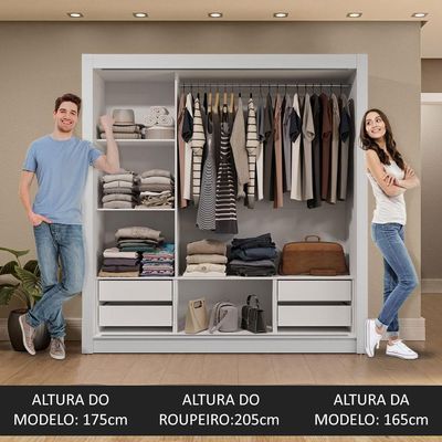 Guarda-roupa Casal 3 Portas Correr Espelhos 4 Gavetas Branco