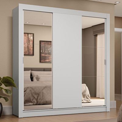 Guarda-roupa Casal 3 Portas Correr Espelhos 4 Gavetas Branco