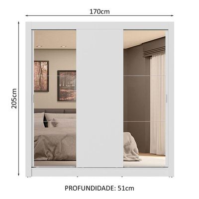 Guarda-roupa Casal 3 Portas Correr Espelhos 4 Gavetas Branco
