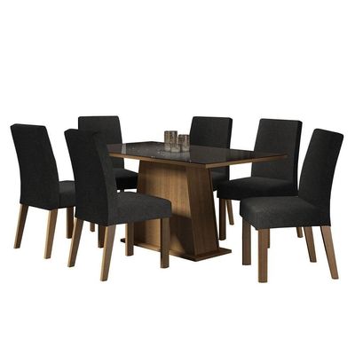 Mesa Jantar Vidro 6 Cadeiras Rustic-Preto-Oxford