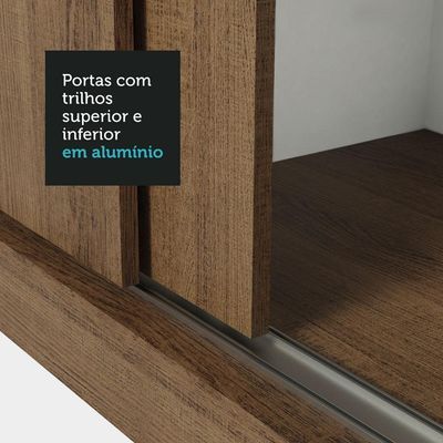 Guarda-roupa Casal 3 Portas Correr Espelho 4 Gavetas Rustic