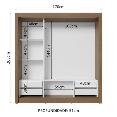 Guarda-roupa Casal 3 Portas Correr Espelho 4 Gavetas Rustic