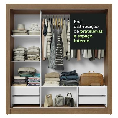 Guarda-roupa Casal 3 Portas Correr Espelho 4 Gavetas Rustic