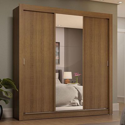 Guarda-roupa Casal 3 Portas Correr Espelho 4 Gavetas Rustic