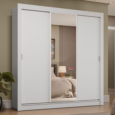 Guarda-roupa Casal 3 Portas Correr Espelho 4 Gavetas Branco