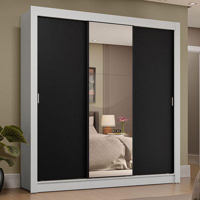 Guarda-roupa Casal 3 Portas Correr 4 Gavetas Branco/Preto