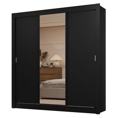 Guarda-roupa Casal 3 Portas Correr 2 Gavetas Preto Sublime