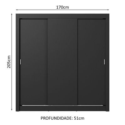 Guarda-roupa Casal 3 Portas Correr Preto Madesa