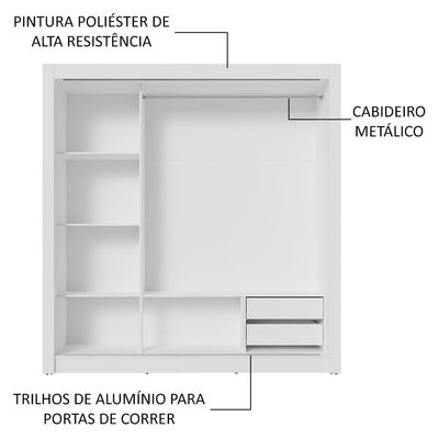 Guarda-roupa Casal 3 Portas Correr 2 Gavetas Branco/Rústico