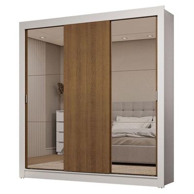 Guarda-roupa Casal 3 Portas Correr 2 Gavetas Branco/Rústico