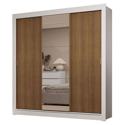 Guarda-roupa Casal 3 Portas Correr 2 Gavetas Branco/Rústico