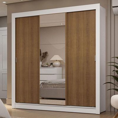Guarda-roupa Casal 3 Portas Correr 2 Gavetas Branco/Rústico