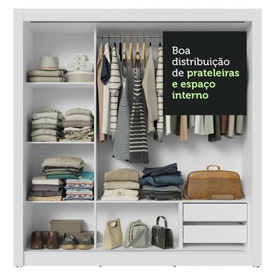 Guarda-roupa Casal 3 Portas Correr 2 Gavetas Branco/Rústico