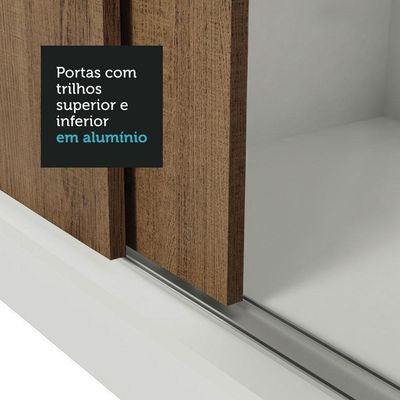 Guarda-roupa Casal 3 Portas Correr 2 Gavetas Branco/Rústico
