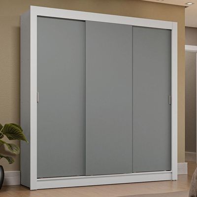 Guarda-Roupa Casal 3 Portas Correr Branco/Cinza
